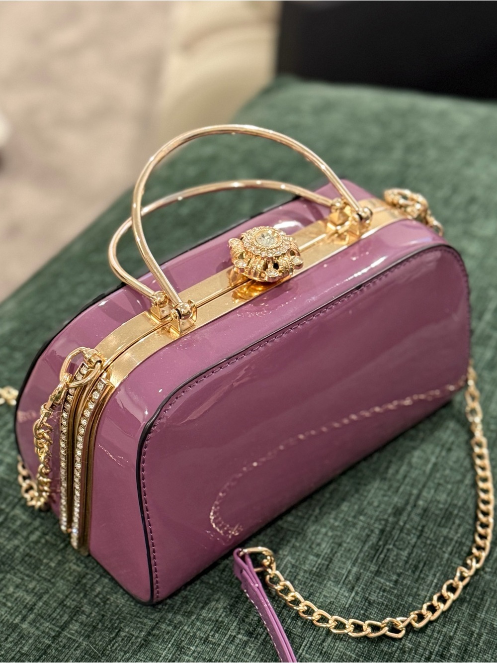 Patent Purple Top-Handle Women's Bag with Gold Hardware
